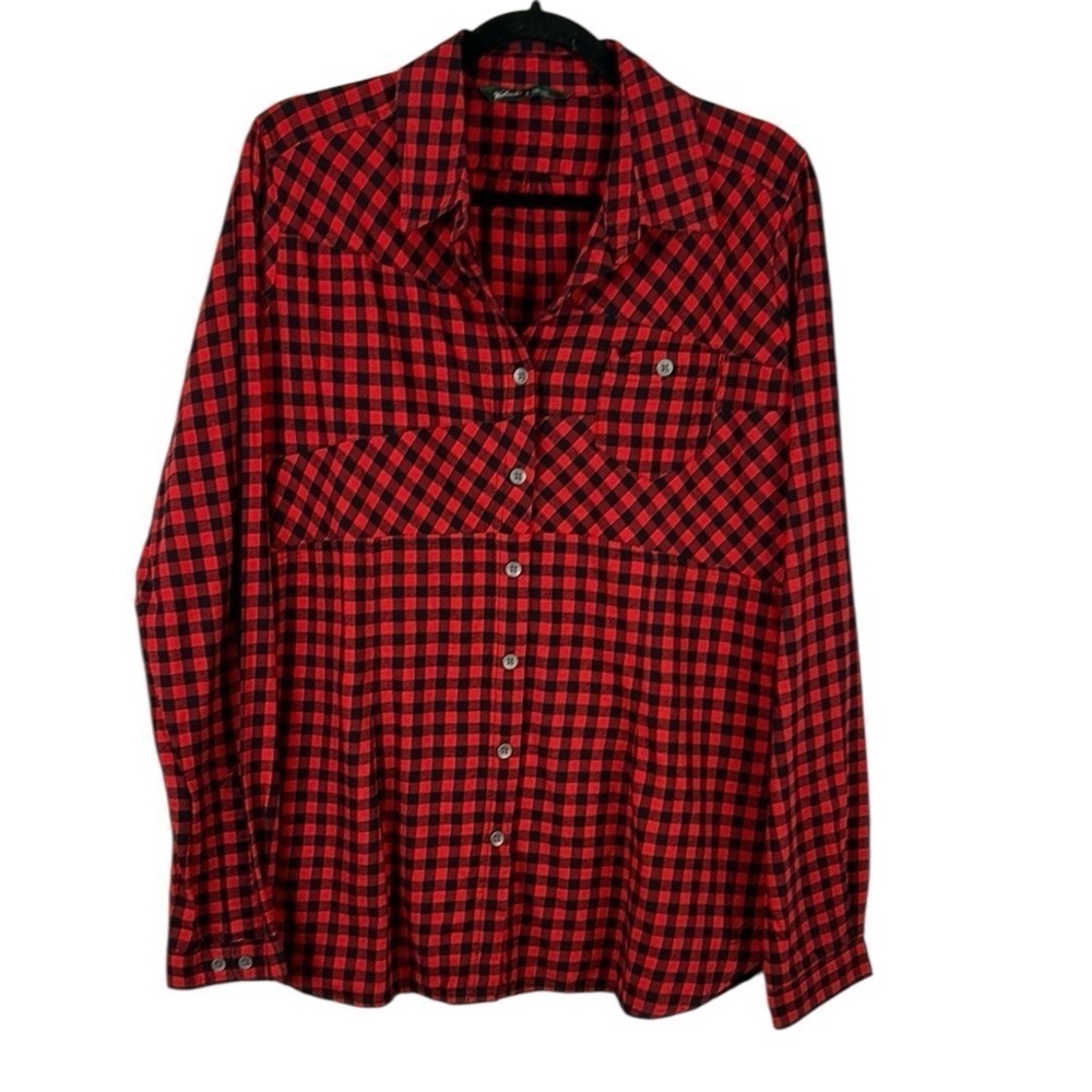 Woolrich Outdoor Cabin Buffalo Plaid Button Down Cotton Flannel Shirt Large Red